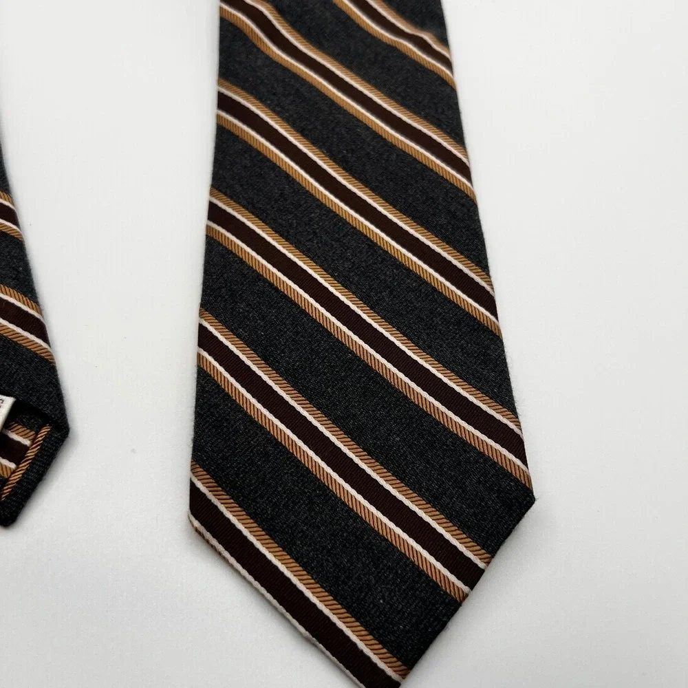 Peter Millar Ties Mens OS Gray Brown Excellent Hand‎ Folded Striped Silk